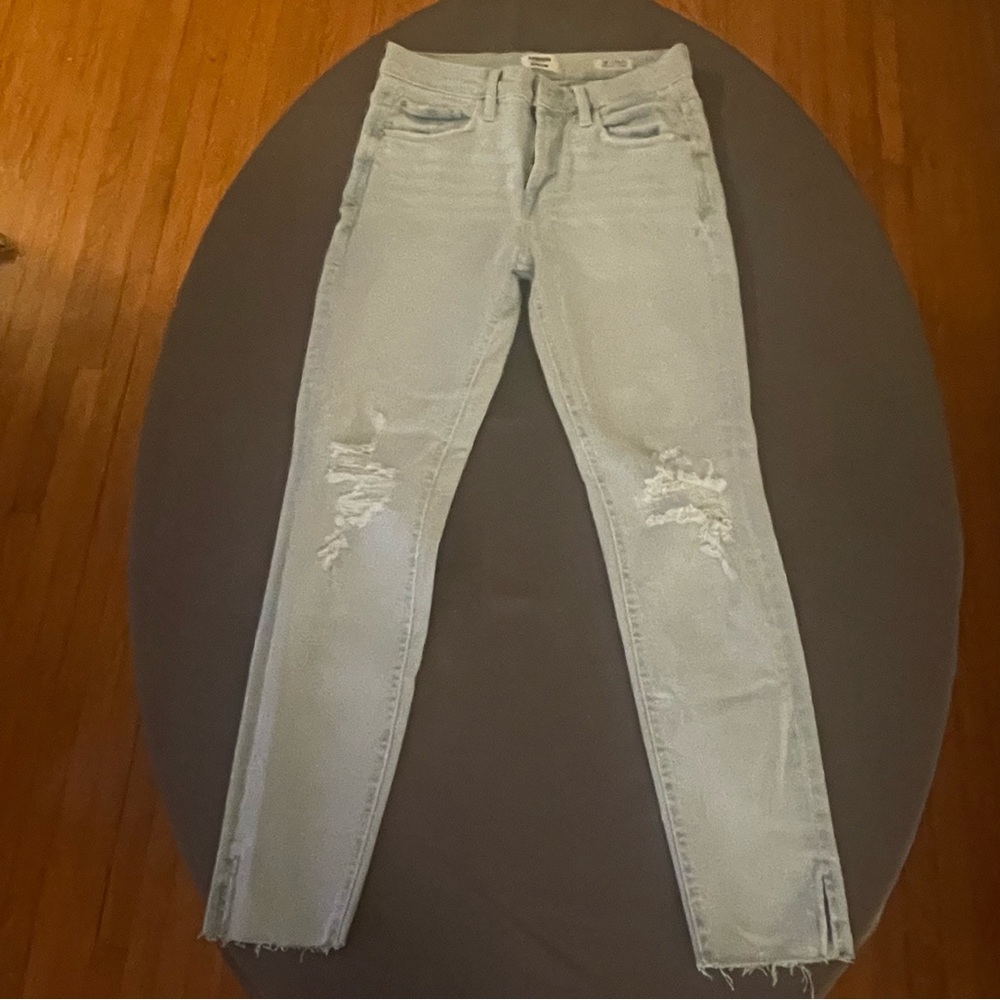 Kensie Size 4/27 Skinny High Rise Distressed Light Blue Jeans - No Hem. Euc